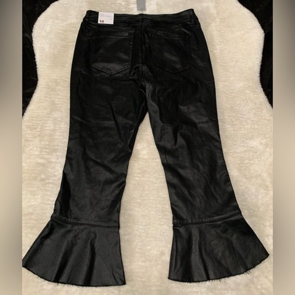 Lane Bryant Black Coated Ruffle Flare Hem Pants - 14R - Picture 3 of 4
